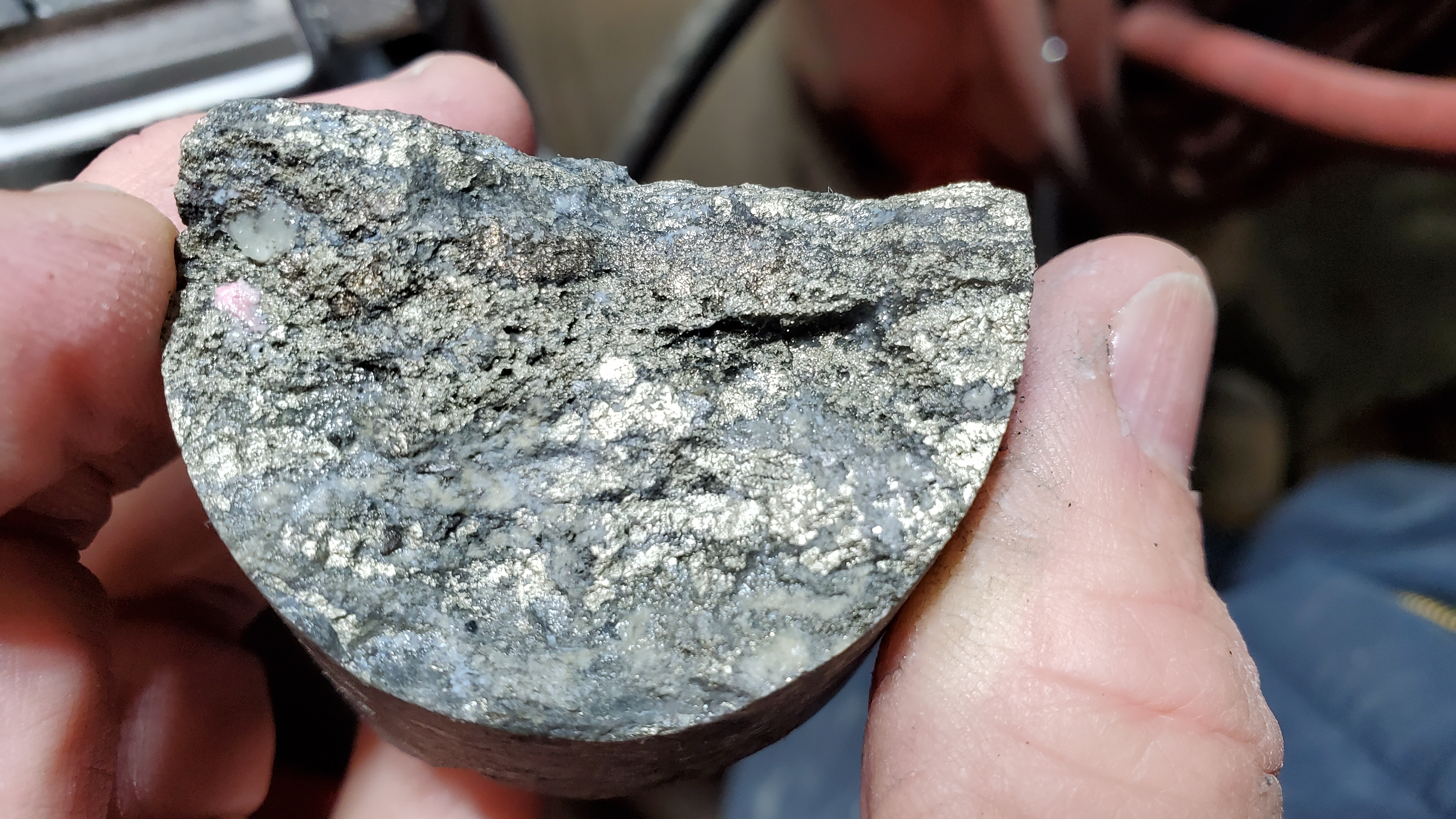 Photo 11 - DEM23-02 - Core with Mixed Sulphides, Pyrite, Chalcopyrite, Arsenopyrite, Sulphosalts